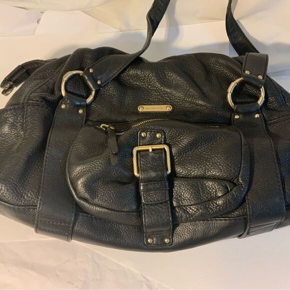 Michael Kors Leather Duffle Handbag black front buckle drawstrings side leather - Picture 10 of 14